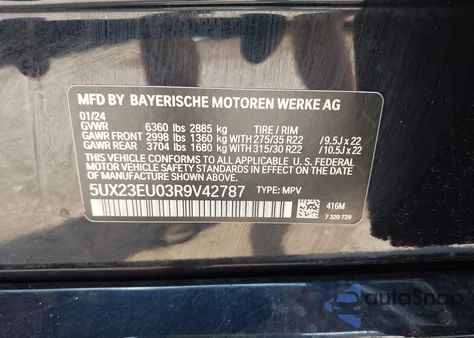 2024 BMW X5 xDrive40I из США, поврежденный, VIN 5UX23EU03R9V42787